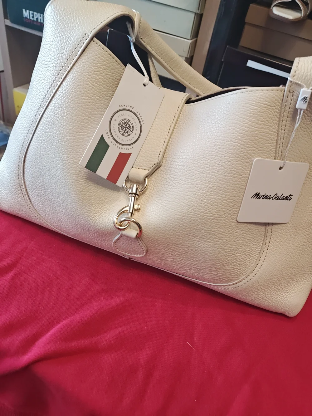 Martina Galanti Cream Leather Shoulder Tote